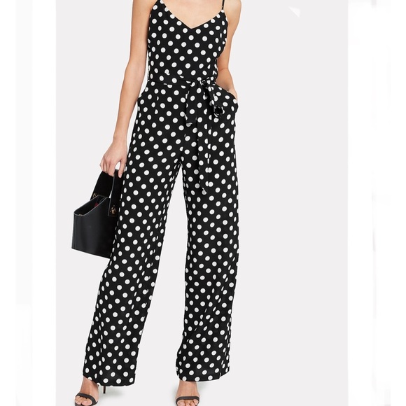 L'AGENCE Pants - L'AGENCE Silk Jackie Polka Dot Jumpsuit, Black and White, Size 2